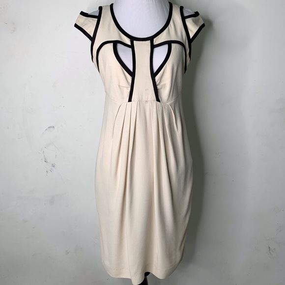 Temperley Women's Shift Cocktail Dress Cutout Detail Cream/Black Size 4 Wedding - Picture 1 of 16